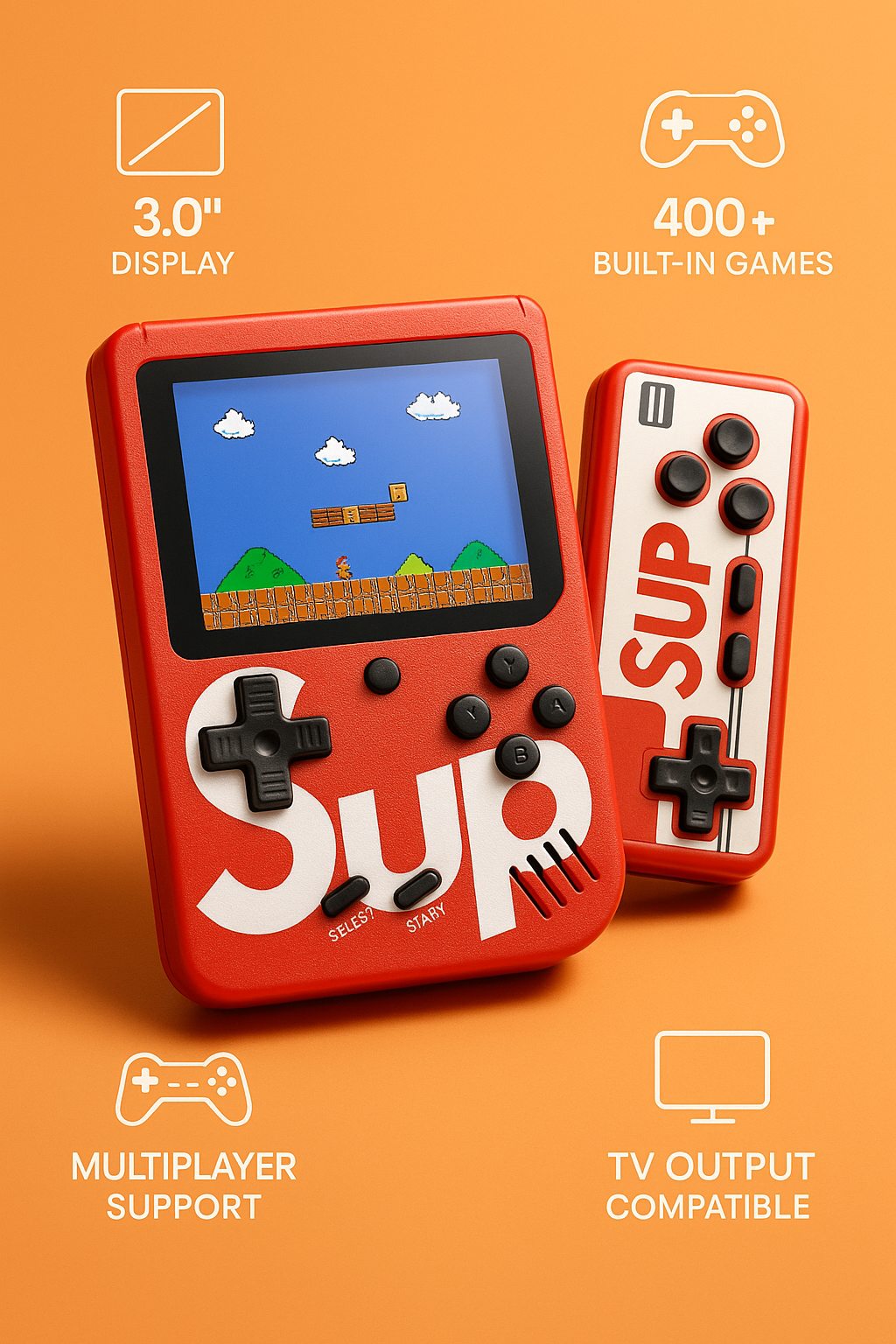 LYMO Retro Handheld Gaming Console with 400+ Built-in Games – SUP Edition Free Delivery in 3–5 Days | COD Available 7 Days Replacement